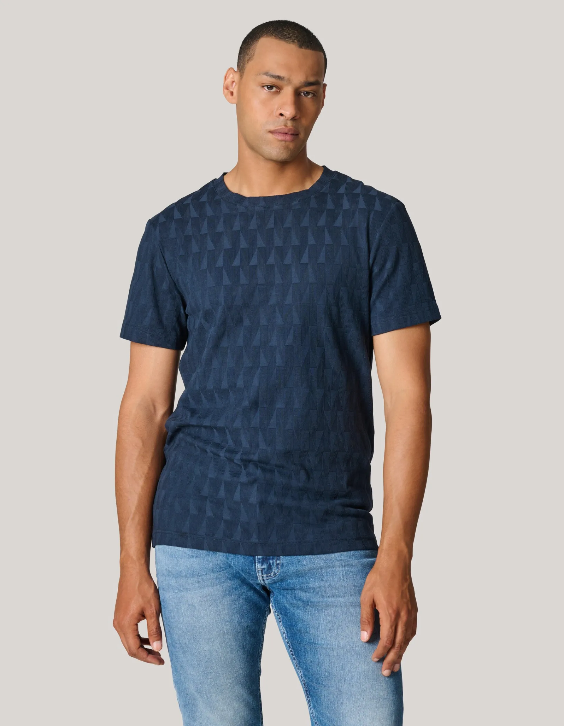 Shoeby Jacquard T-shirt Donkerblauw<Heren T-Shirts En Polo's