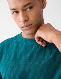 Shoeby Jacquard T-shirt Donkergroen<Heren T-Shirts En Polo's