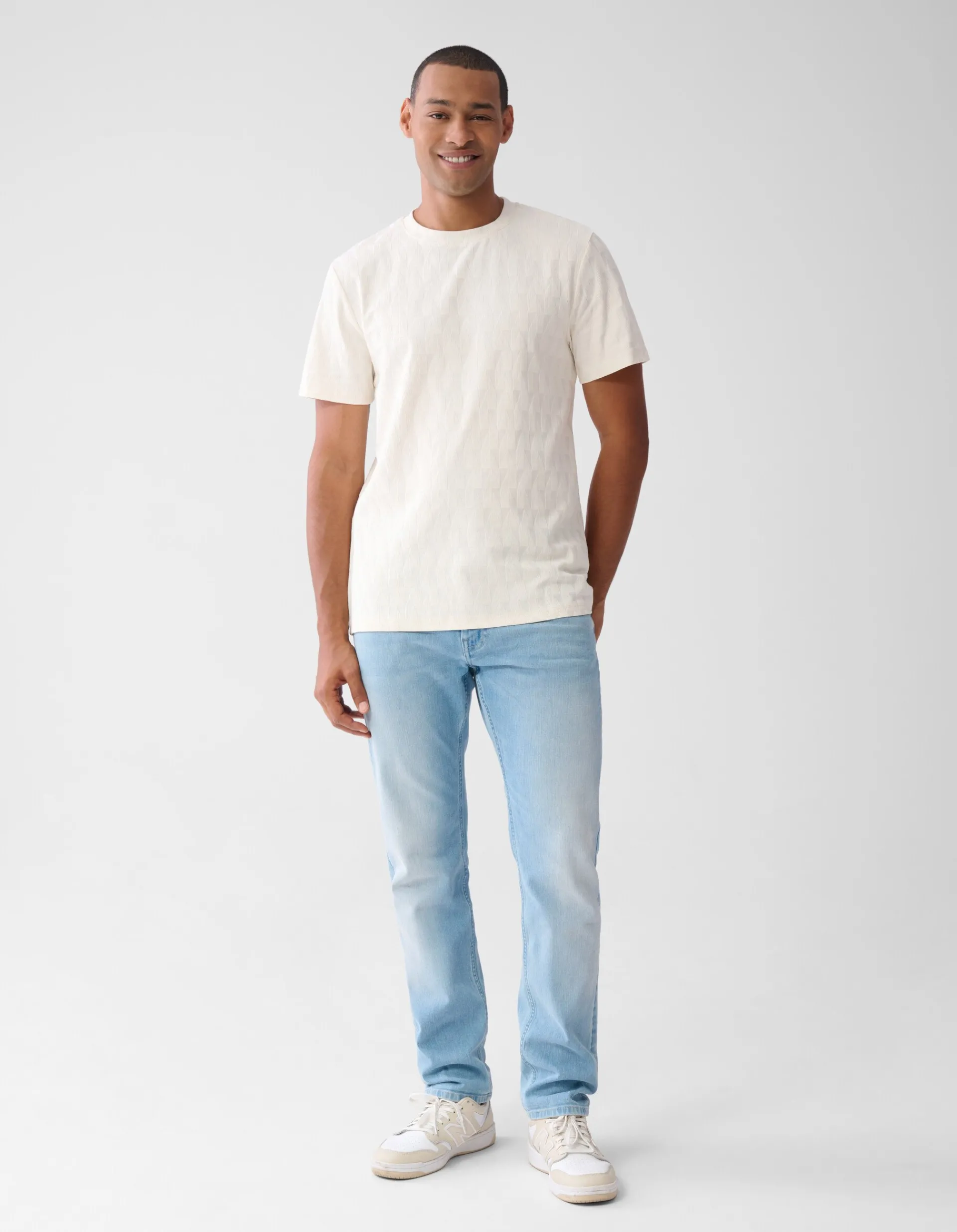 Shoeby Jacquard T-shirt Gebroken Wit<Heren T-Shirts En Polo's