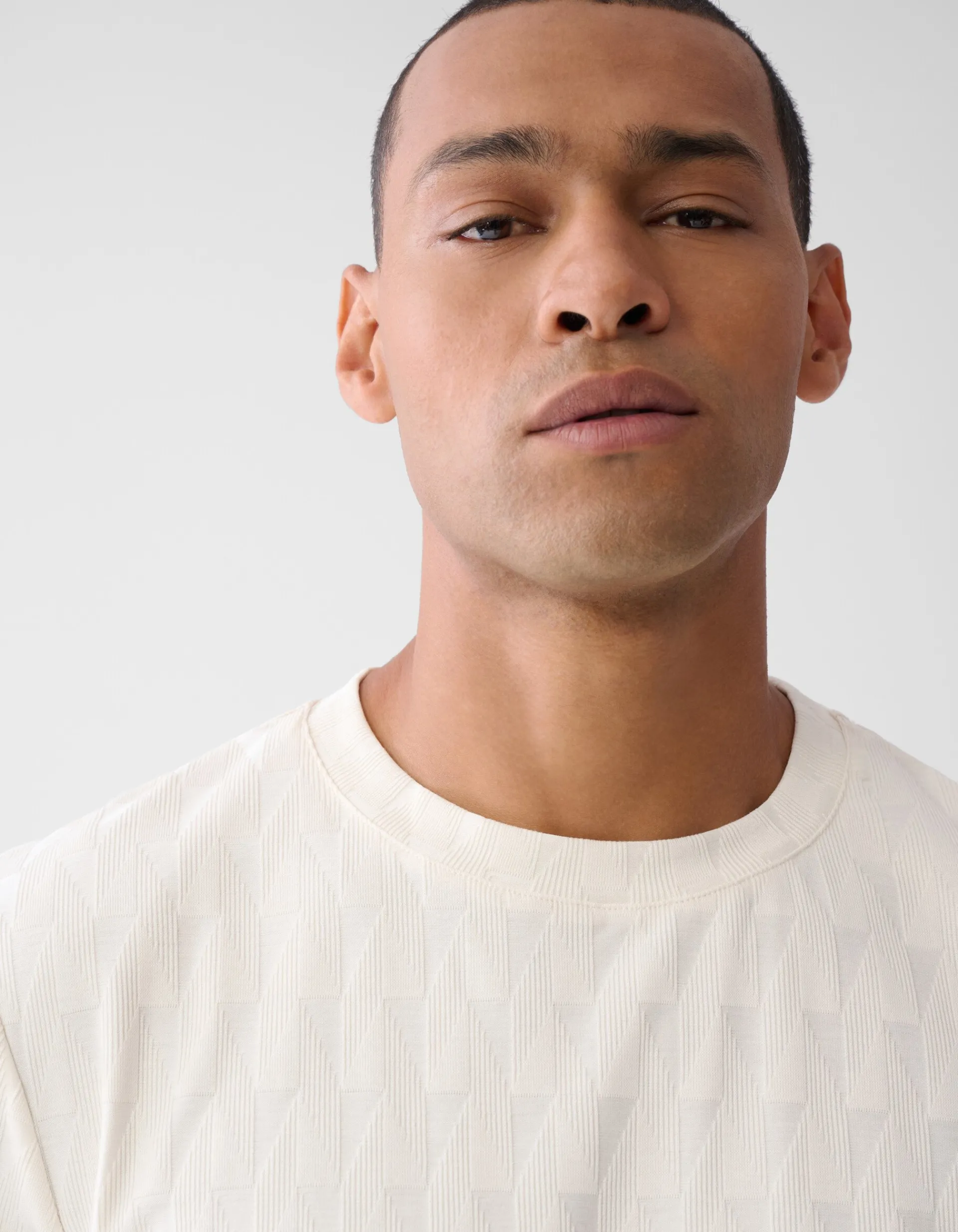 Shoeby Jacquard T-shirt Gebroken Wit<Heren T-Shirts En Polo's