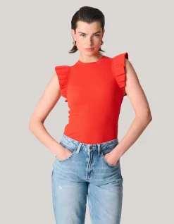 Shoeby Jersey Ruffle Top Rood<DAMES T-Shirts|Tops