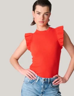 Shoeby Jersey Ruffle Top Rood<DAMES T-Shirts|Tops