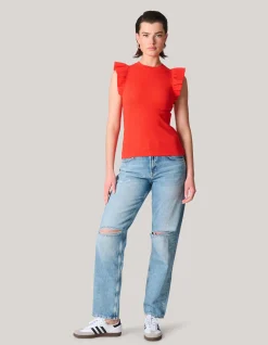 Shoeby Jersey Ruffle Top Rood<DAMES T-Shirts|Tops
