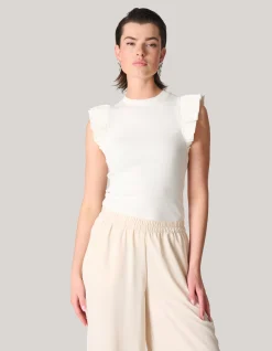 Shoeby Jersey Ruffle Top Wit<DAMES T-Shirts