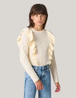 Shoeby Kabel Ruffle Top Gebroken Wit< Tops Lange Mouw