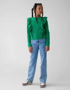 Shoeby Kabel Ruffle Top Groen< Tops Lange Mouw