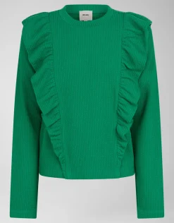 Shoeby Kabel Ruffle Top Groen< Tops Lange Mouw