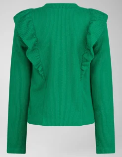 Shoeby Kabel Ruffle Top Groen< Tops Lange Mouw