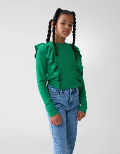 Shoeby Kabel Ruffle Top Groen< Tops Lange Mouw
