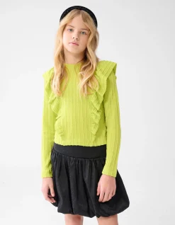 Shoeby Kabel Ruffle Top Groen< Tops Lange Mouw