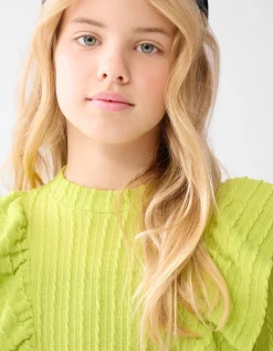 Shoeby Kabel Ruffle Top Groen< Tops Lange Mouw