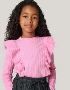 Shoeby Kabel Ruffle Top Roze< T-Shirts|Tops Lange Mouw