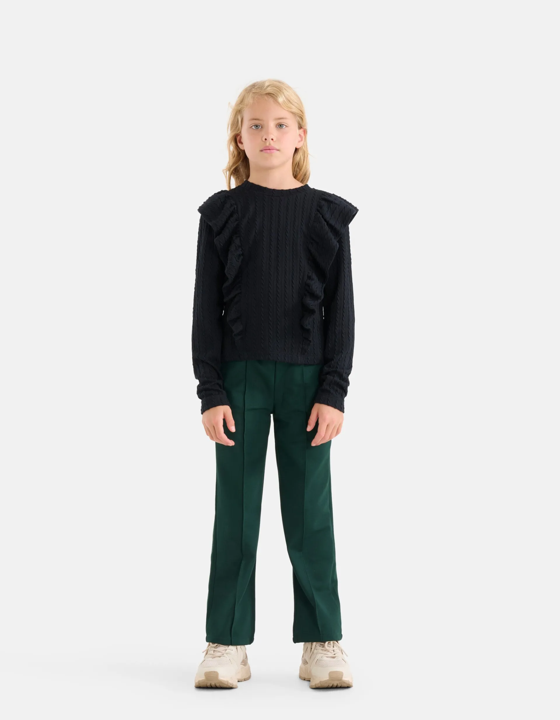 Shoeby Kabel Ruffle Top Zwart< Tops Lange Mouw