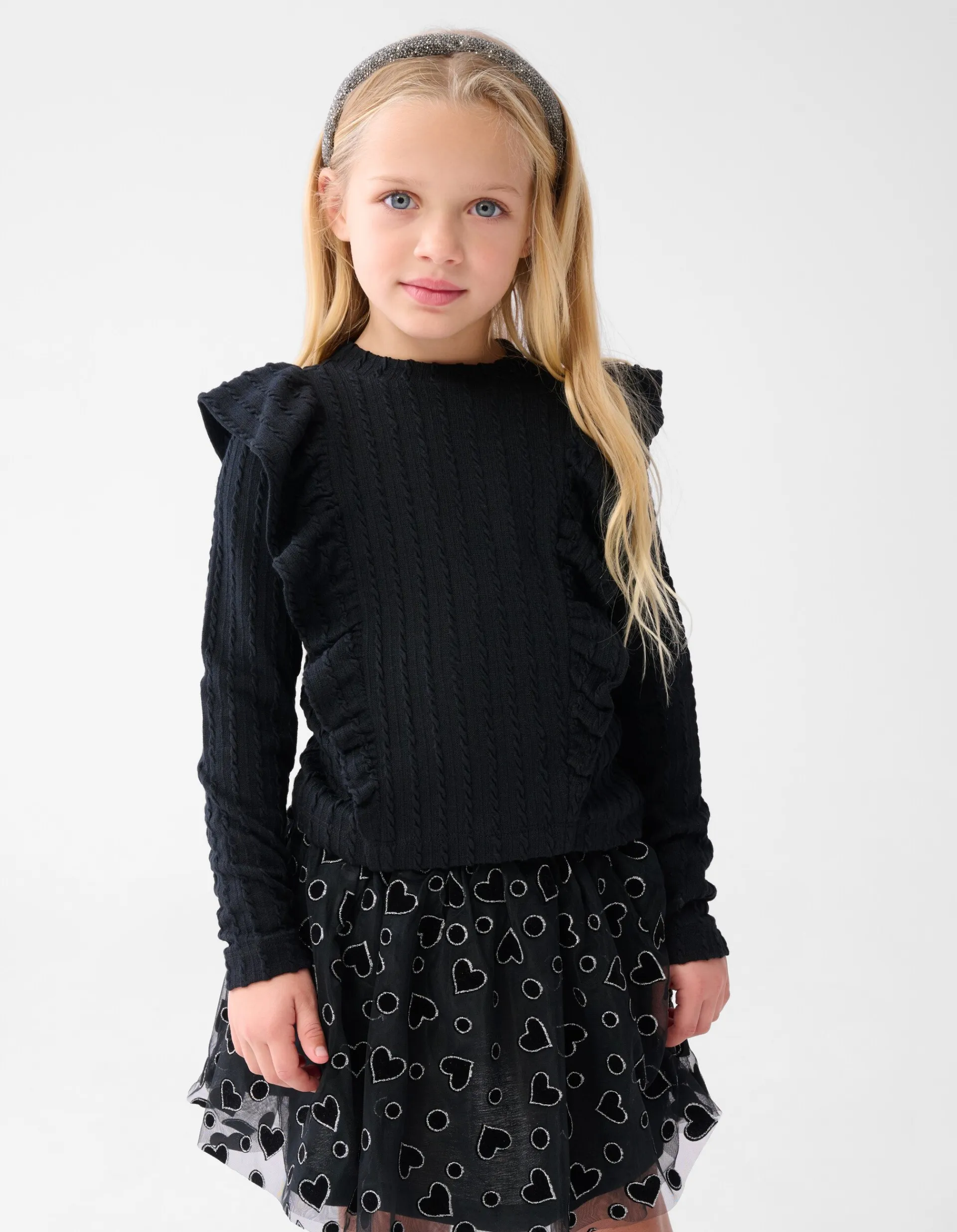 Shoeby Kabel Ruffle Top Zwart< Tops Lange Mouw