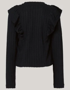 Shoeby Kabel Ruffle Top Zwart< Tops Lange Mouw