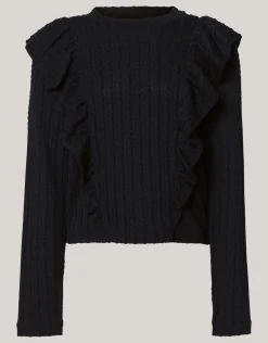 Shoeby Kabel Ruffle Top Zwart< Tops Lange Mouw
