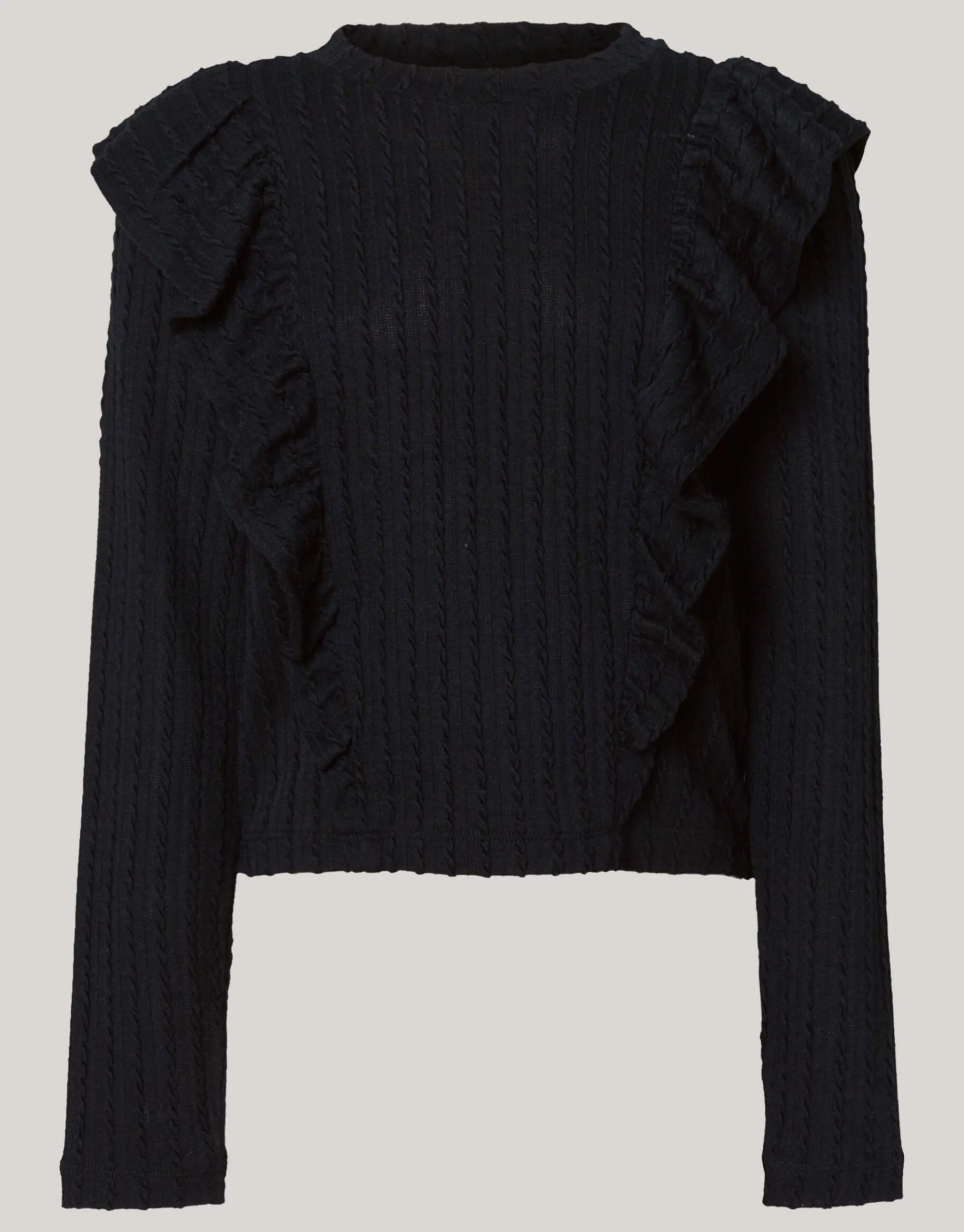 Shoeby Kabel Ruffle Top Zwart< Tops Lange Mouw
