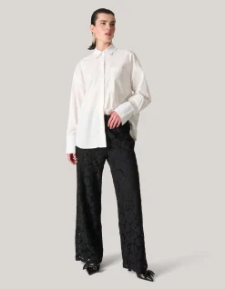 Shoeby Kanten Wide Leg Broek Zwart<DAMES Broeken
