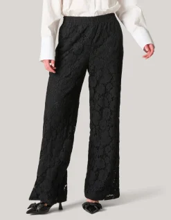 Shoeby Kanten Wide Leg Broek Zwart<DAMES Broeken