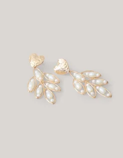 Shoeby Leaf Oorbellen Wit<DAMES Sieraden