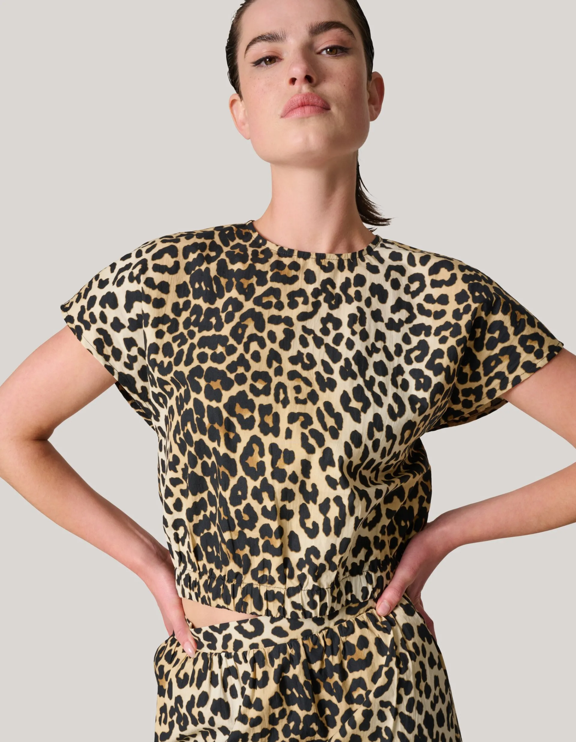 Shoeby Leopard Poplin Cropped Top<DAMES Tops