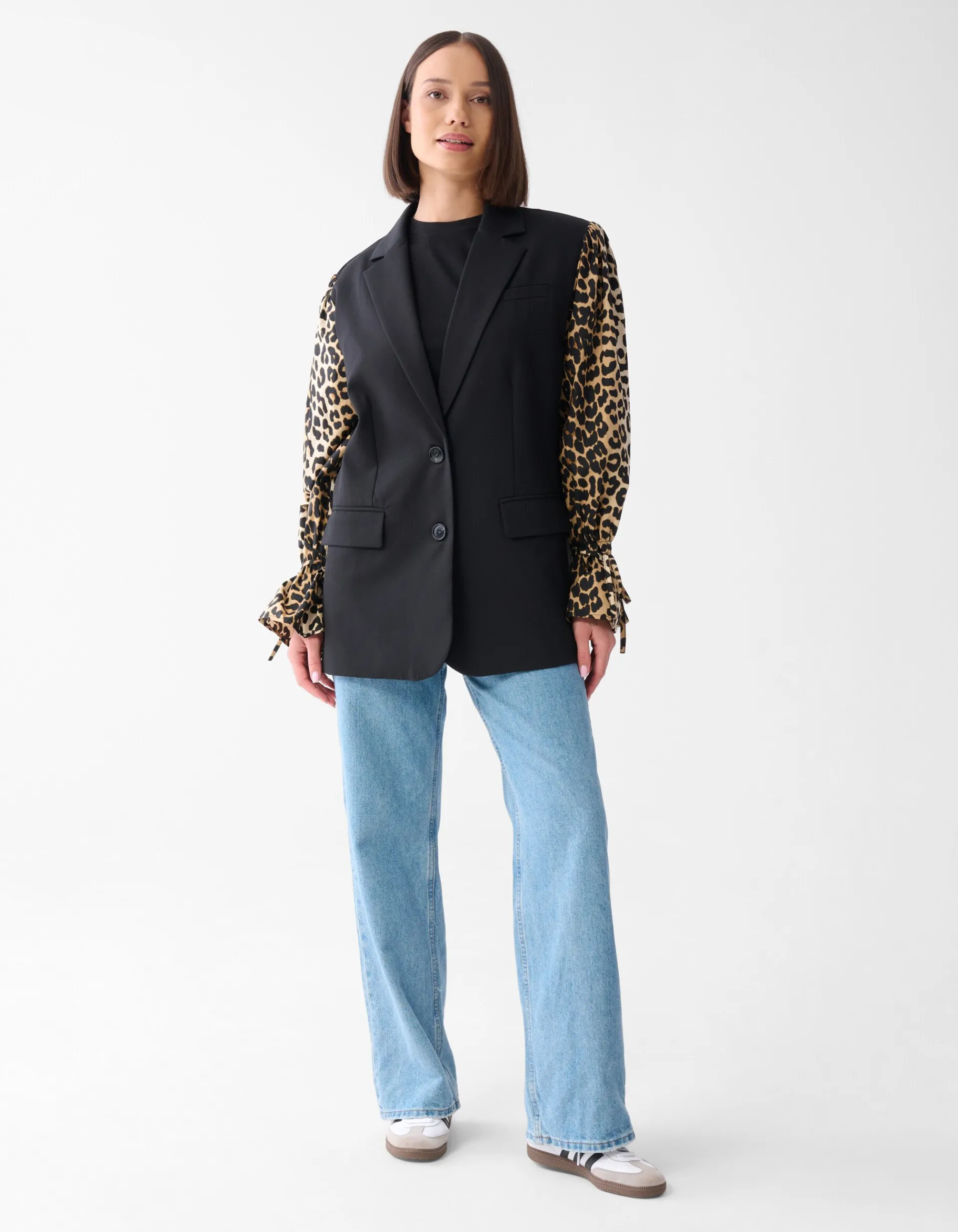 Shoeby Leopard Poplin Sleeve Blazer Zwart<DAMES Blazers