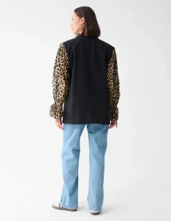 Shoeby Leopard Poplin Sleeve Blazer Zwart<DAMES Blazers