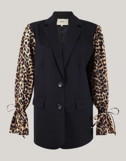 Shoeby Leopard Poplin Sleeve Blazer Zwart<DAMES Blazers