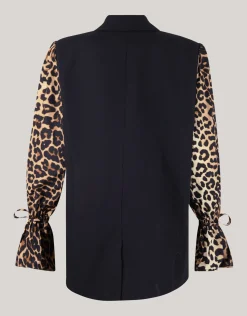 Shoeby Leopard Poplin Sleeve Blazer Zwart<DAMES Blazers