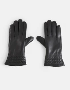 Shoeby Leren Gevlochten Handschoenen Zwart<DAMES Handschoenen