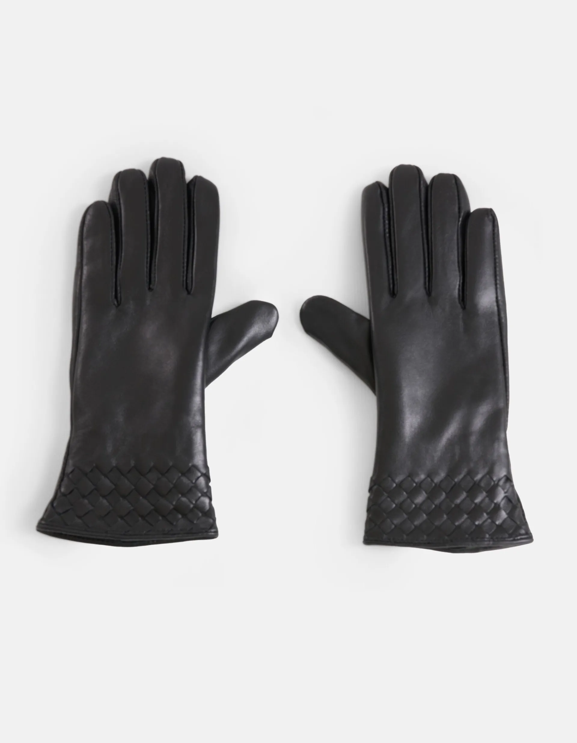 Shoeby Leren Gevlochten Handschoenen Zwart<DAMES Handschoenen