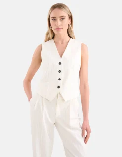 Shoeby Lurex Pinstripe Gilet Gebroken Wit<DAMES Gilets