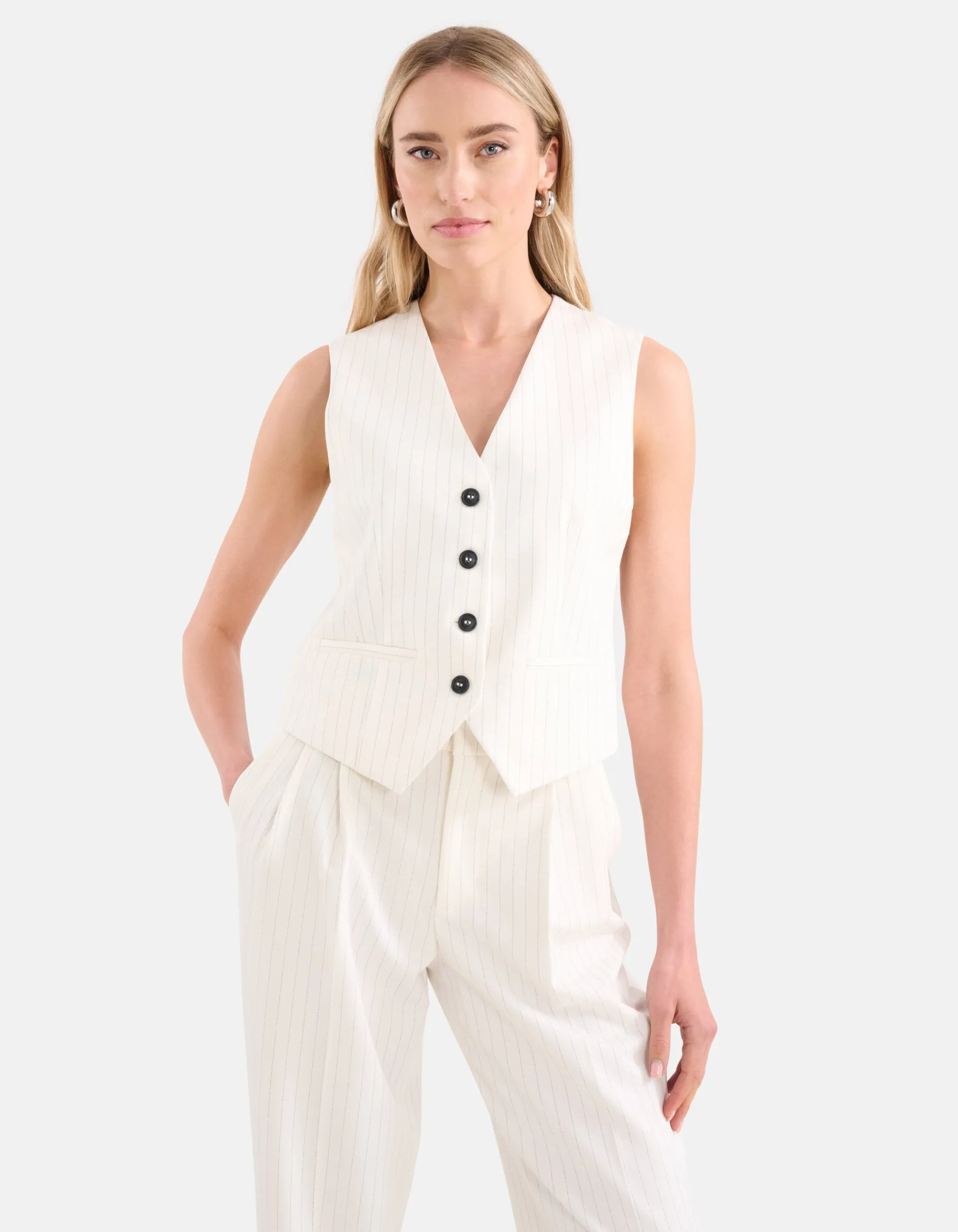 Shoeby Lurex Pinstripe Gilet Gebroken Wit<DAMES Gilets