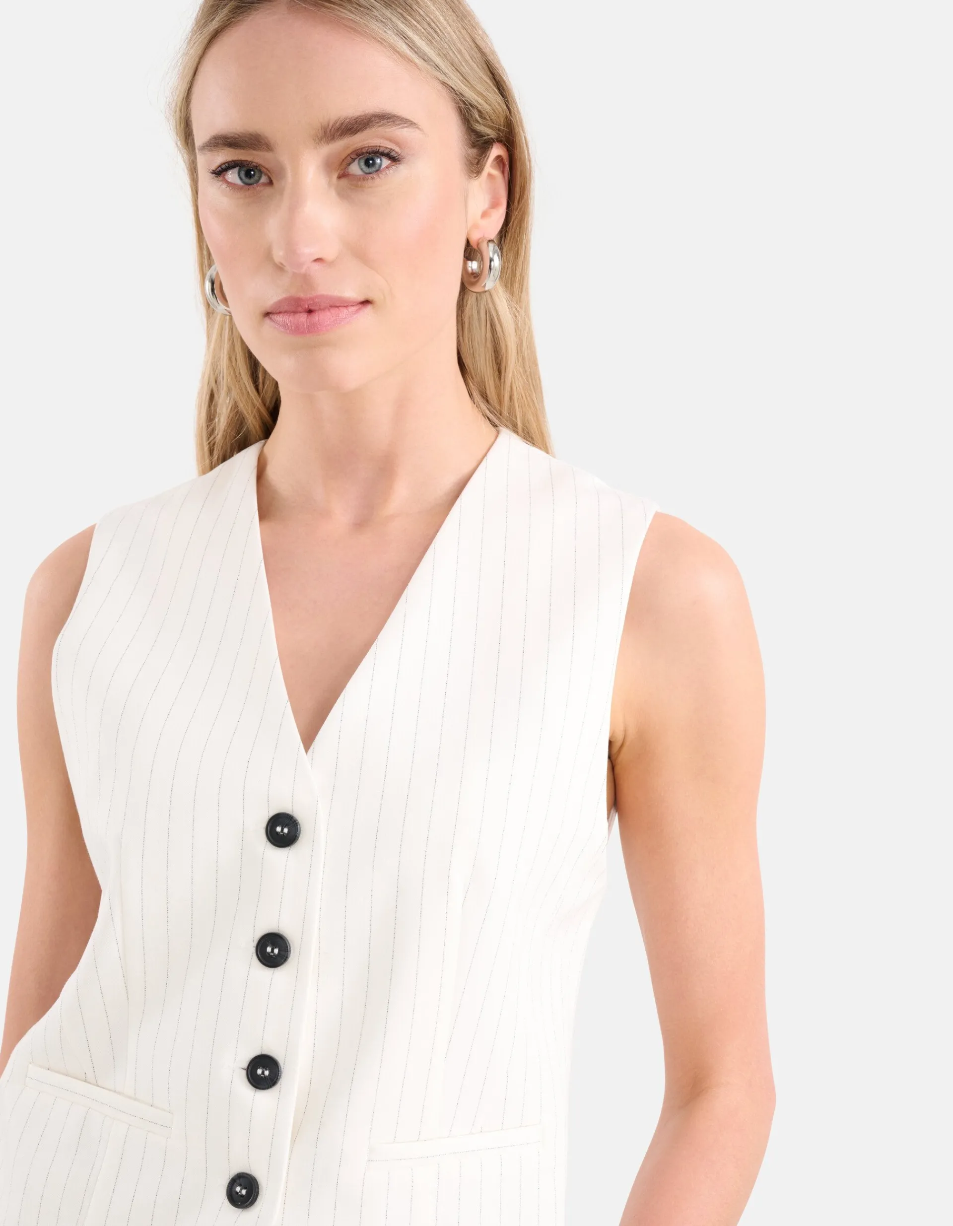 Shoeby Lurex Pinstripe Gilet Gebroken Wit<DAMES Gilets