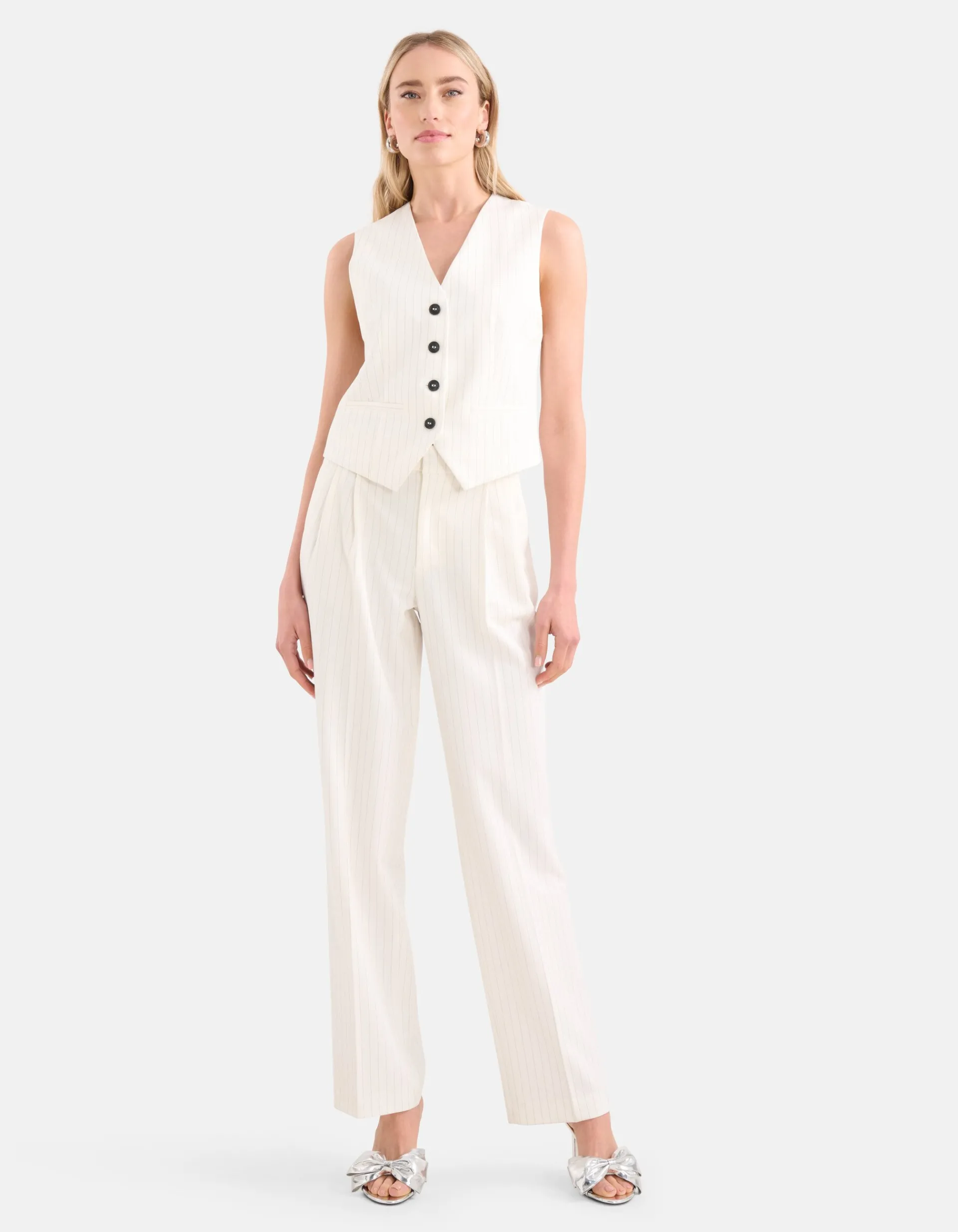 Shoeby Lurex Pinstripe Gilet Gebroken Wit<DAMES Gilets