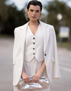 Shoeby Lurex Pinstripe Oversized Blazer Gebroken Wit<DAMES Blazers
