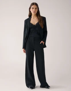 Shoeby Lurex Pinstripe Wide Leg Pantalon Zwart By Mieke<DAMES Broeken