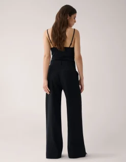 Shoeby Lurex Pinstripe Wide Leg Pantalon Zwart By Mieke<DAMES Broeken