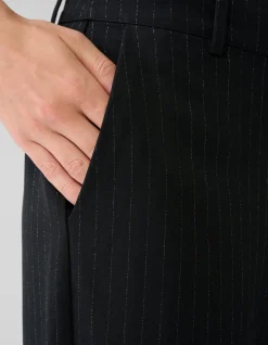 Shoeby Lurex Pinstripe Wide Leg Pantalon Zwart By Mieke<DAMES Broeken