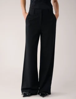 Shoeby Lurex Pinstripe Wide Leg Pantalon Zwart By Mieke<DAMES Broeken