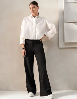 Shoeby Lurex Pinstripe Wide Leg Pantalon Zwart By Mieke<DAMES Broeken