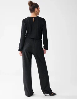 Shoeby Lurex Pinstripe Wide Leg Broek Zwart<DAMES Broeken