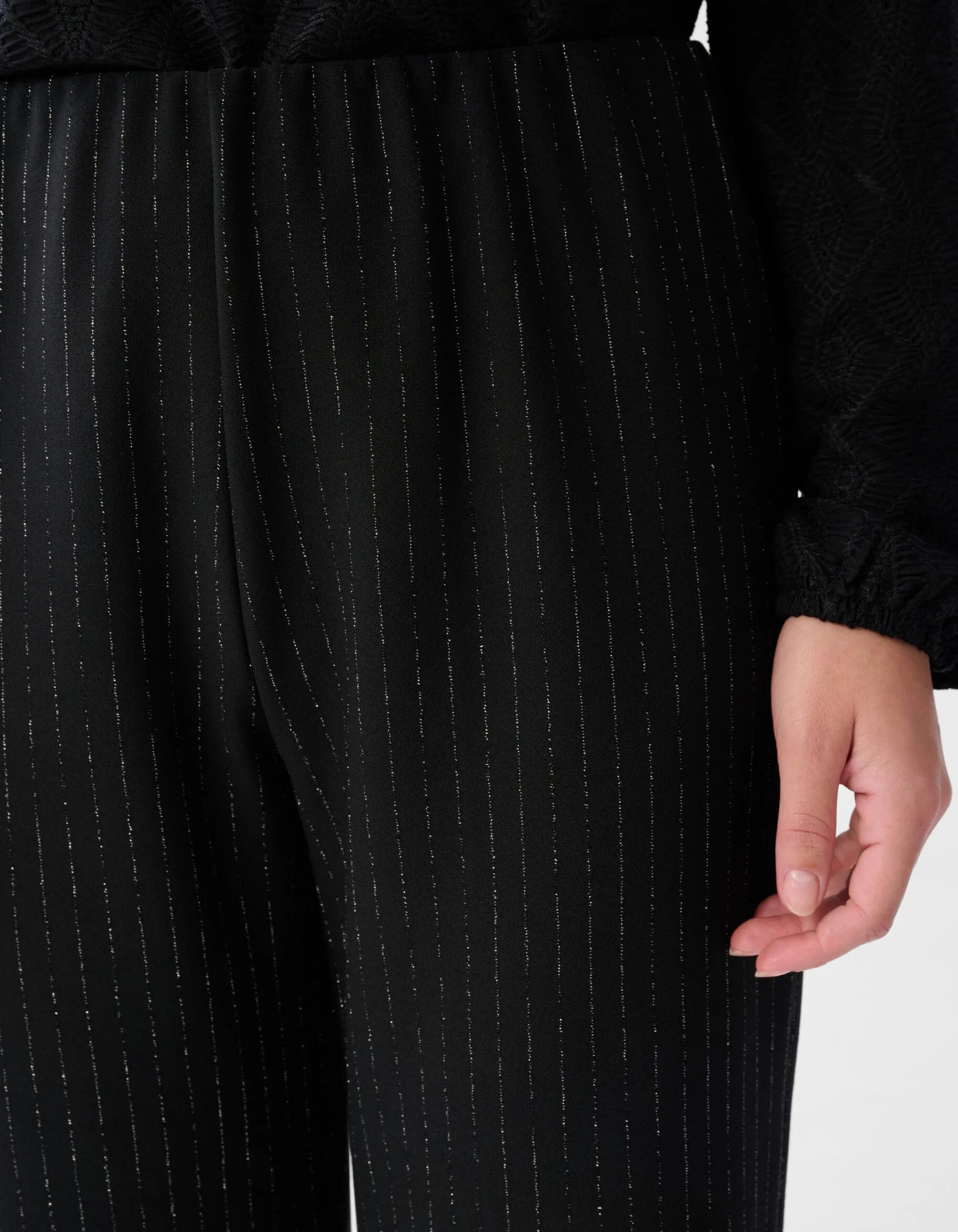 Shoeby Lurex Pinstripe Wide Leg Broek Zwart<DAMES Broeken