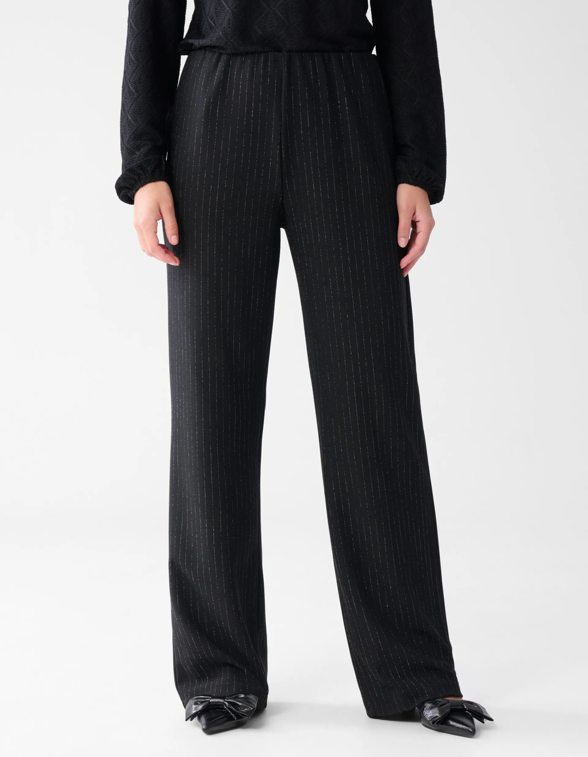 Shoeby Lurex Pinstripe Wide Leg Broek Zwart<DAMES Broeken