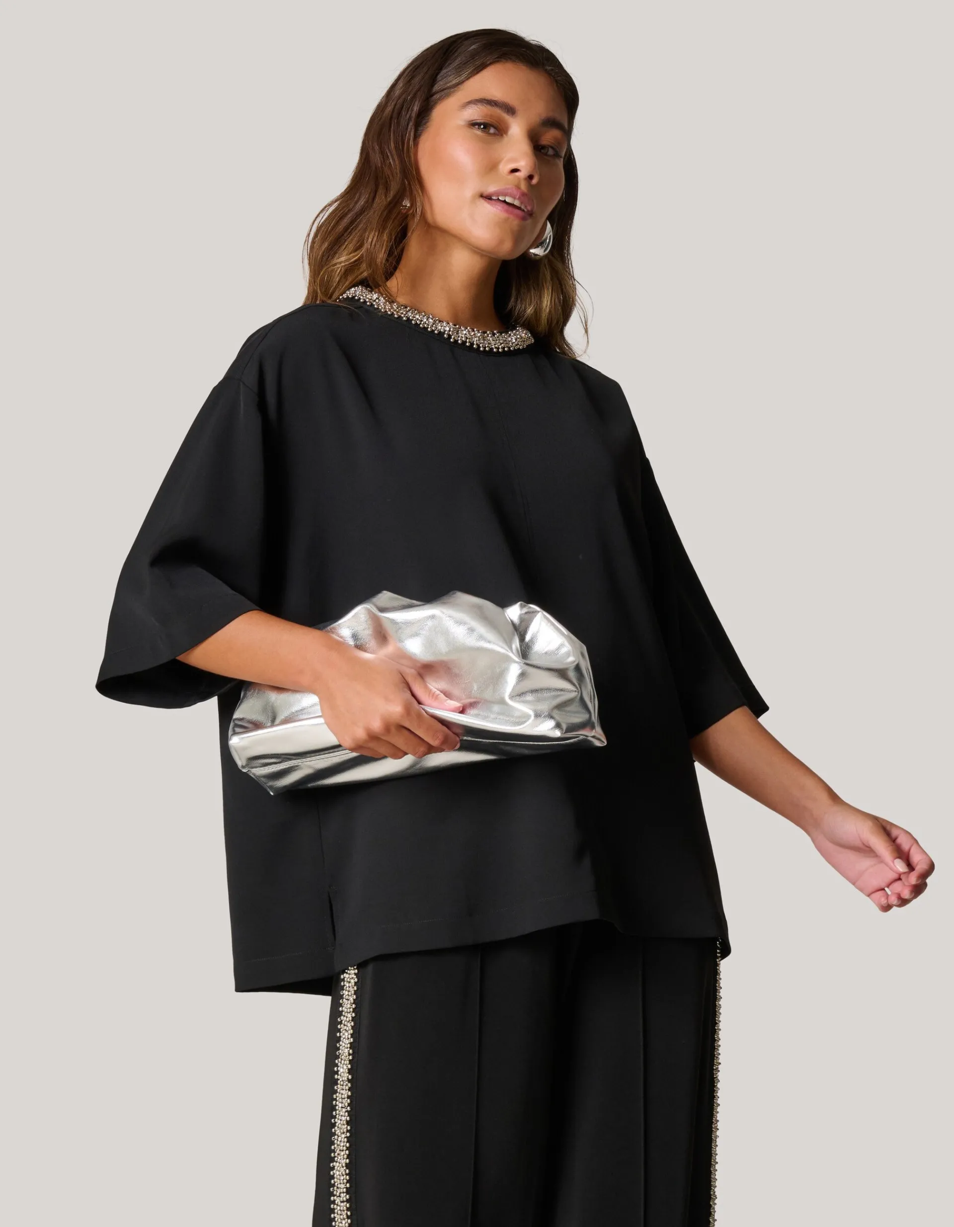 Shoeby Metallic Clutch Zilver<DAMES Tassen