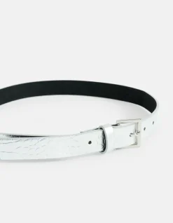 Shoeby Metallic Croco Riem Zilver<DAMES Riemen