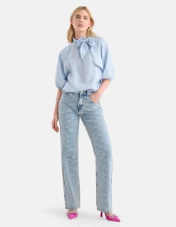 Shoeby Metallic Denim Blouse Lichtblauw<DAMES Blouses