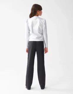 Shoeby Metallic Longsleeve Zilver< Tops Lange Mouw