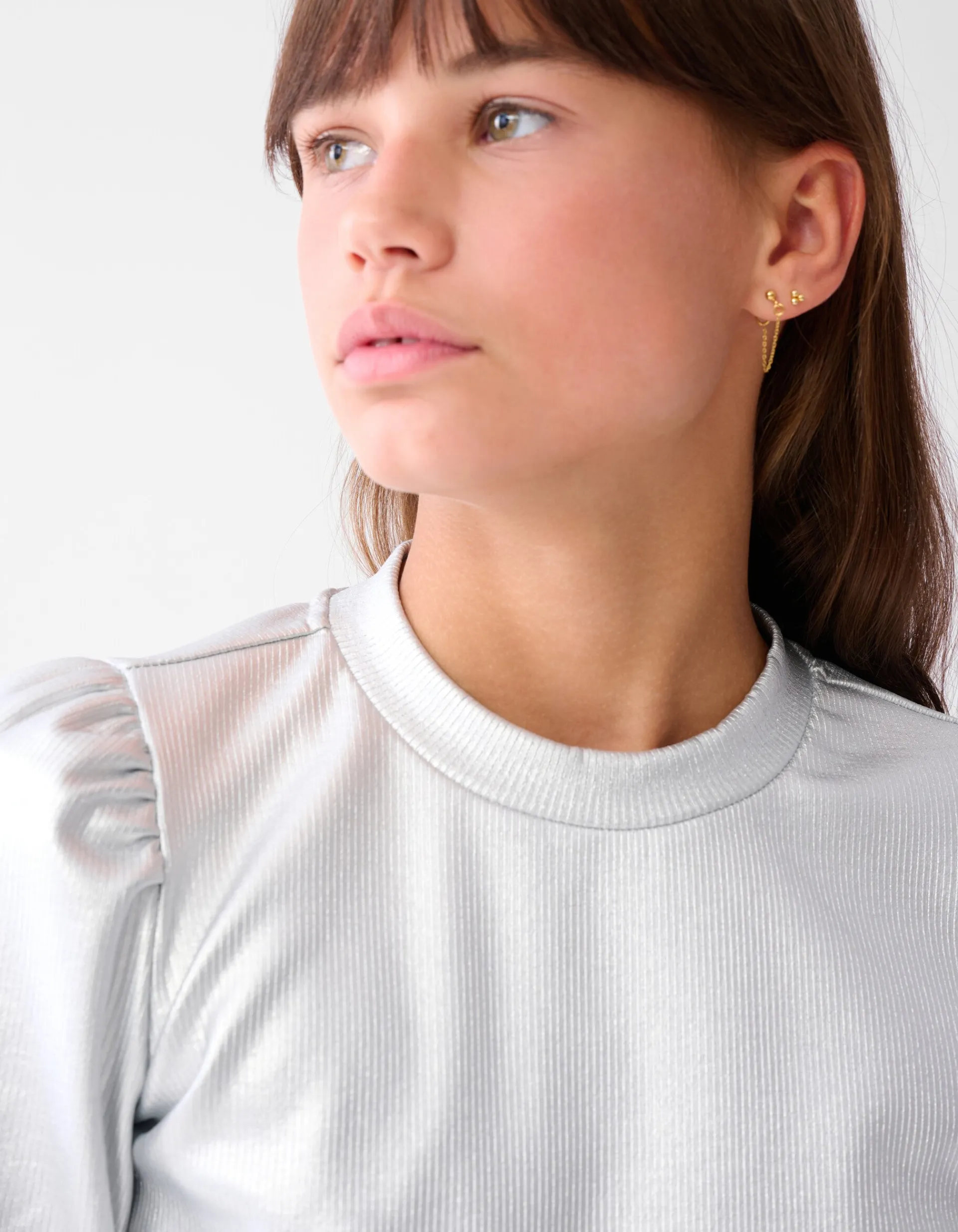Shoeby Metallic Longsleeve Zilver< Tops Lange Mouw