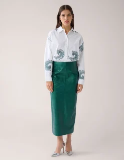 Shoeby Metallic Maxi Rok Groen By Mieke<DAMES Rokken